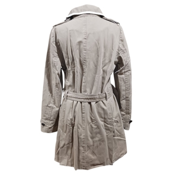 Gap Trench Coat Khaki Cream Trim Collar - Picture 2 of 11